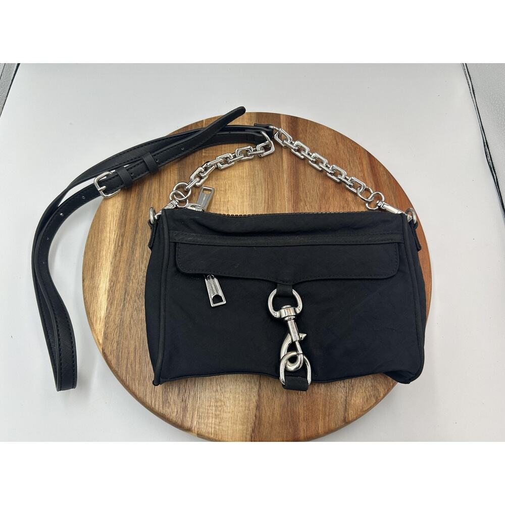 Rebecca Minkoff Crossbody Bag Purse Black Dog Clip Chain Strap Zip Y2K Chic Rock